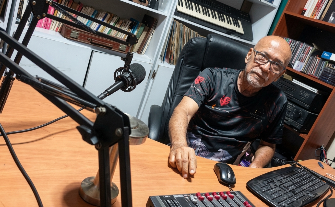 José Mendoza en la cabina de Producciones José Mendoza